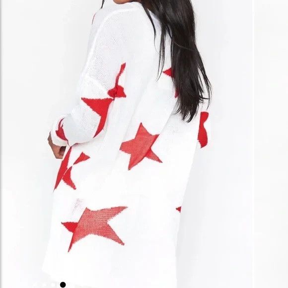 Show Me Your Mumu Bronson Star Tossed Red Star Oversized Pullover Sweater Sz XS - Picture 13 of 16
